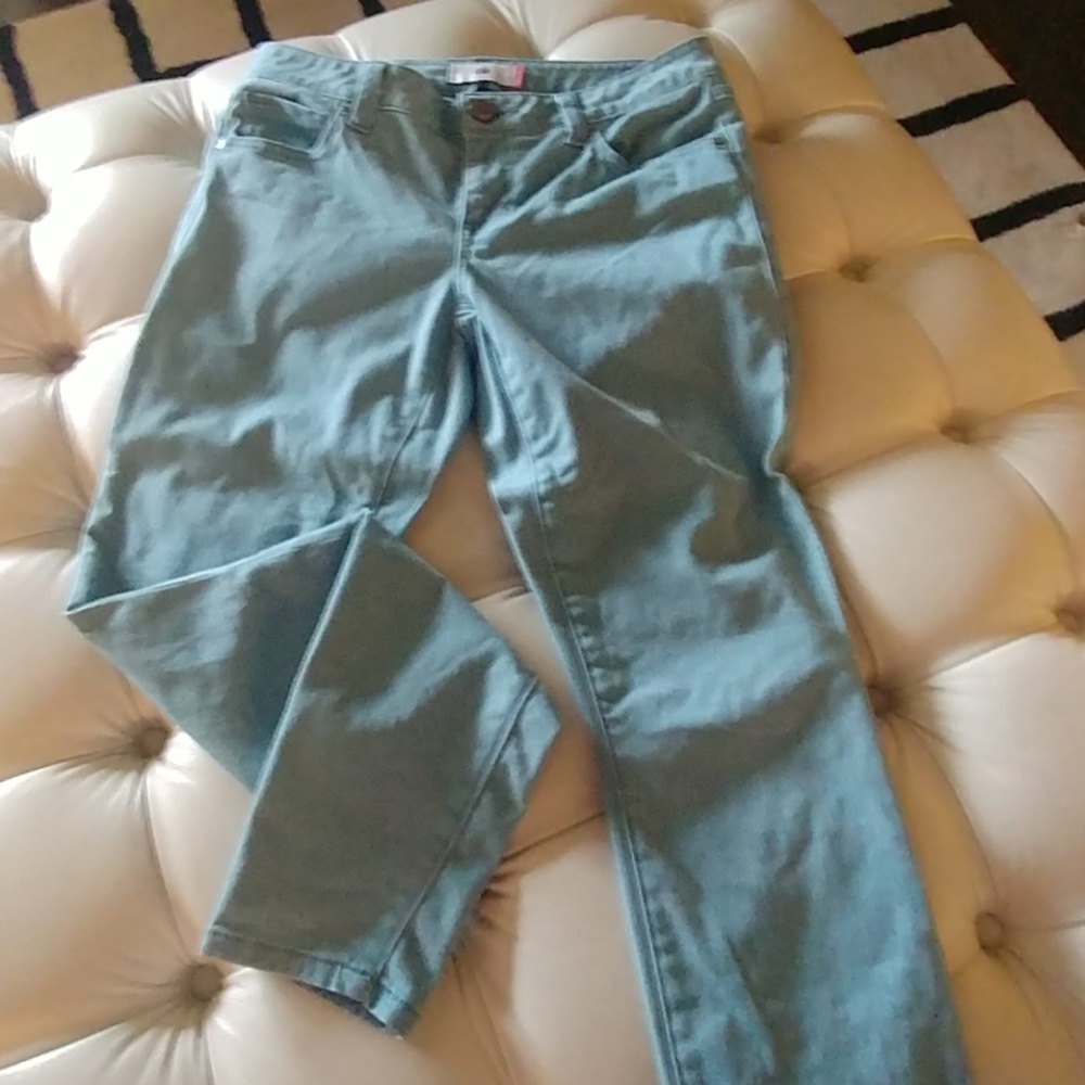 Jeans the color is a beautiful soft teal.
